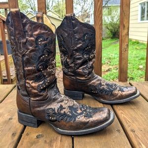 Corral cowgirl boots women's size 10M bronze metallic embroidered leather boots